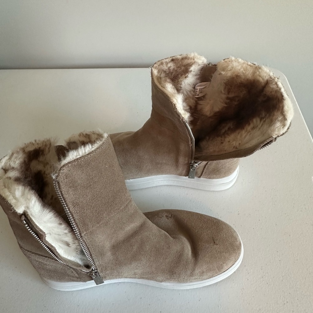 Women’s 8.5 J/Slides Tan/Gray Tristan‎ Boot with Faux Fur - Picture 6 of 11